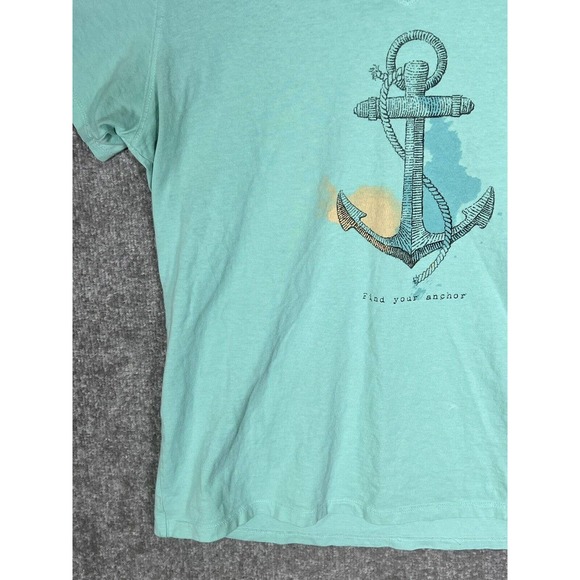 Life Is Good Classic Fit V-Neck FIND YOUR ANCHOR Top Womens Size Large Turquoise - Picture 8 of 16